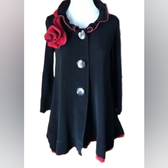 Talk of the Walk Jackets & Blazers - TALK OF THE WALK BOUTIQUE BLACK & RED BUTTON FRONT KNIT BLAZER SZ 1X
